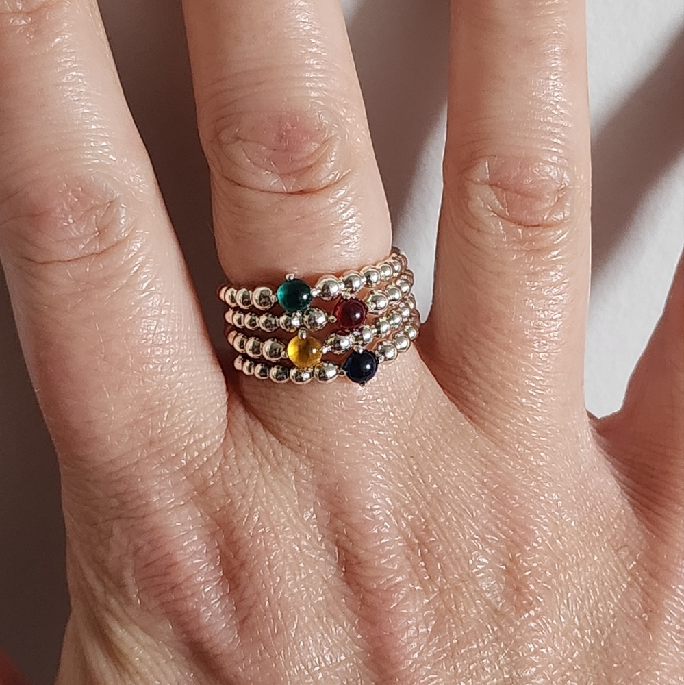 Dark Red Beaded Pandora Ring